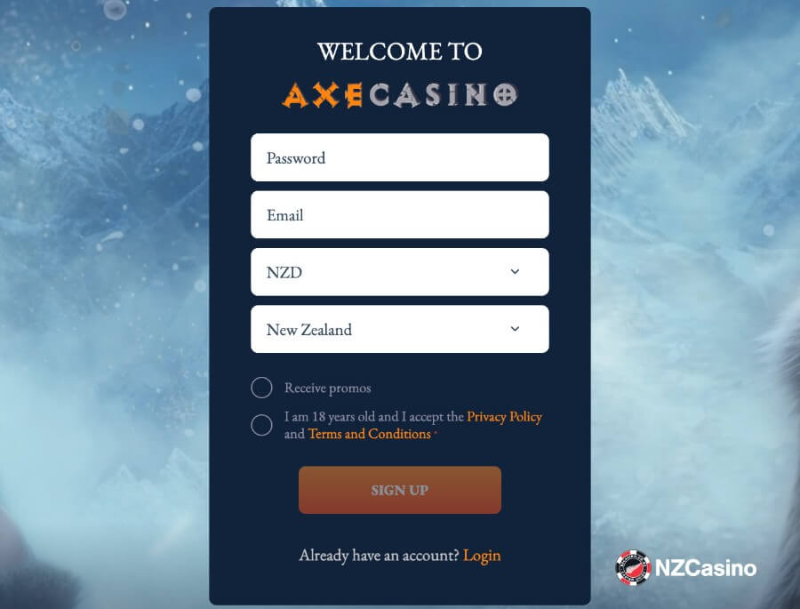 Axe Casino sign-up 