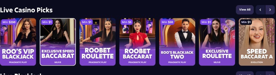 Roobet live casino games